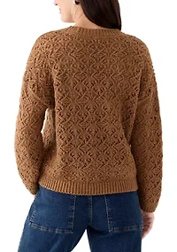 Women's Long Sleeve Crew Neck Pointelle Sweater