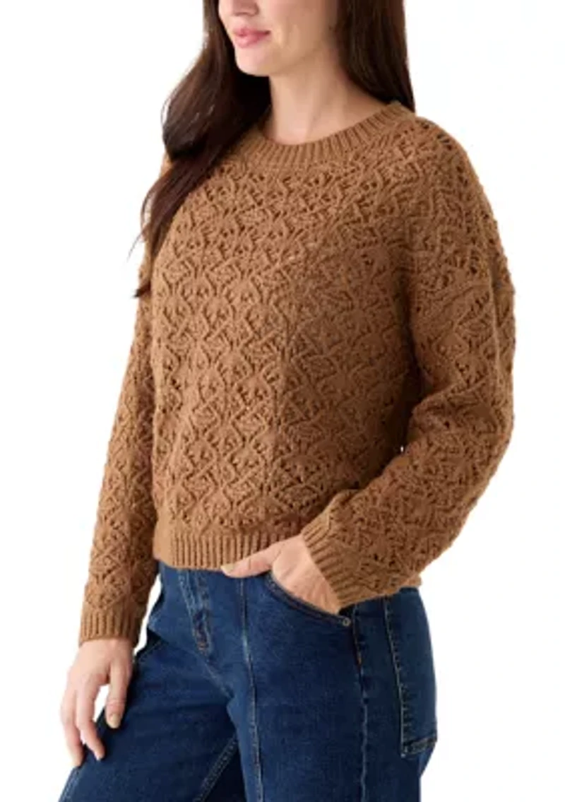 Women's Long Sleeve Crew Neck Pointelle Sweater