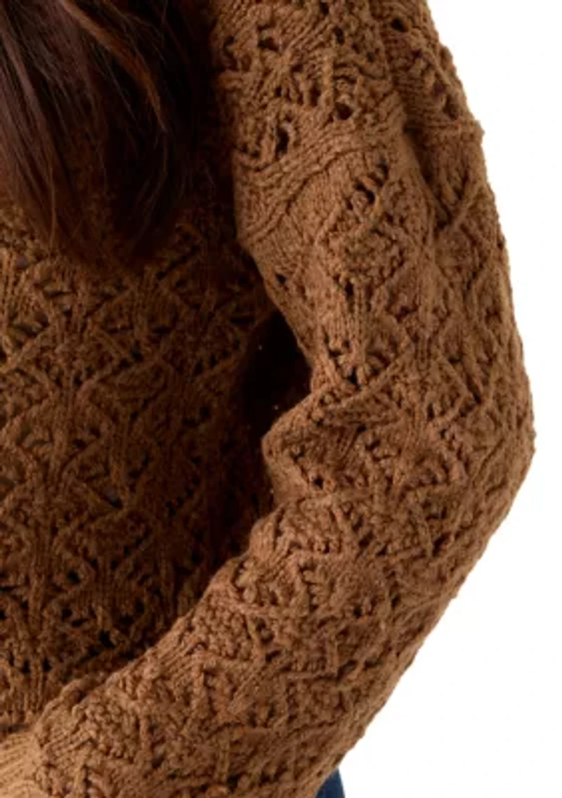 Women's Long Sleeve Crew Neck Pointelle Sweater