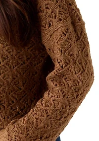 Women's Long Sleeve Crew Neck Pointelle Sweater