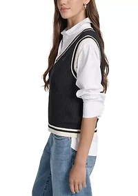 Women's V-Neck Tipped Sleeveless Sweater