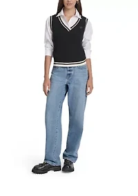 Women's V-Neck Tipped Sleeveless Sweater