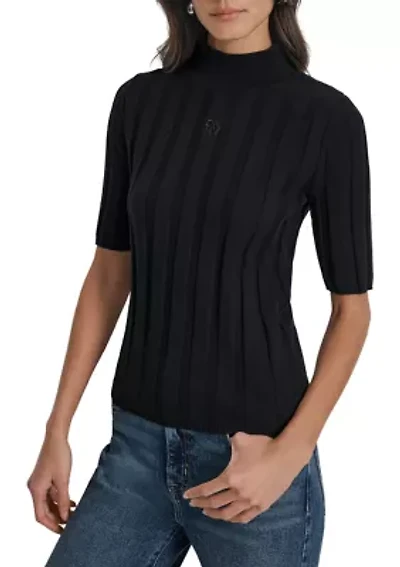 Women's Elbow Sleeve Wide Rib Mock Neck Sweater