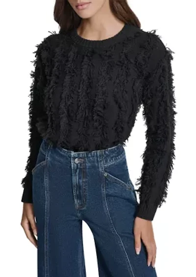Women's Long Sleeve Crew Neck Fringe Sweater