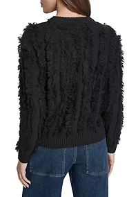 Women's Long Sleeve Crew Neck Fringe Sweater