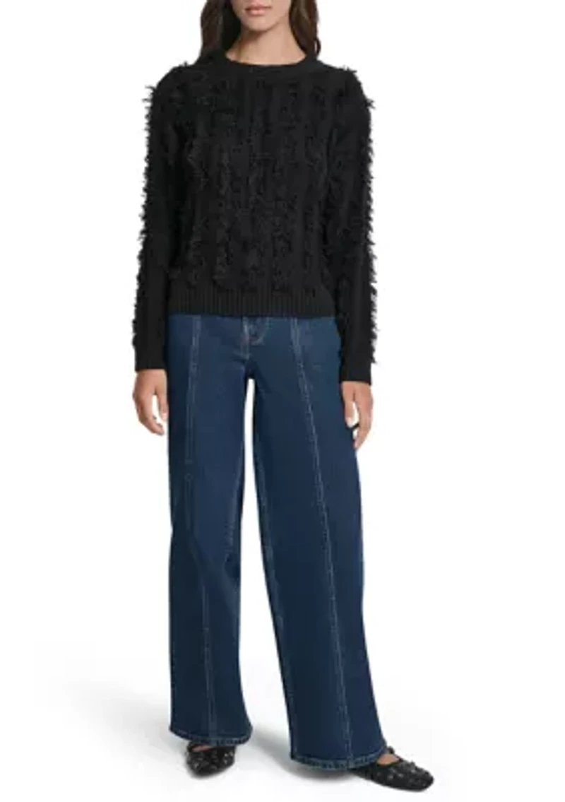 Women's Long Sleeve Crew Neck Fringe Sweater