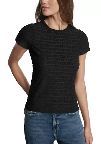 Women's Logo Jacquard Cap Sleeve Crew Neck T-Shirt