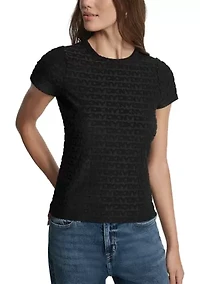 Women's Logo Jacquard Cap Sleeve Crew Neck T-Shirt
