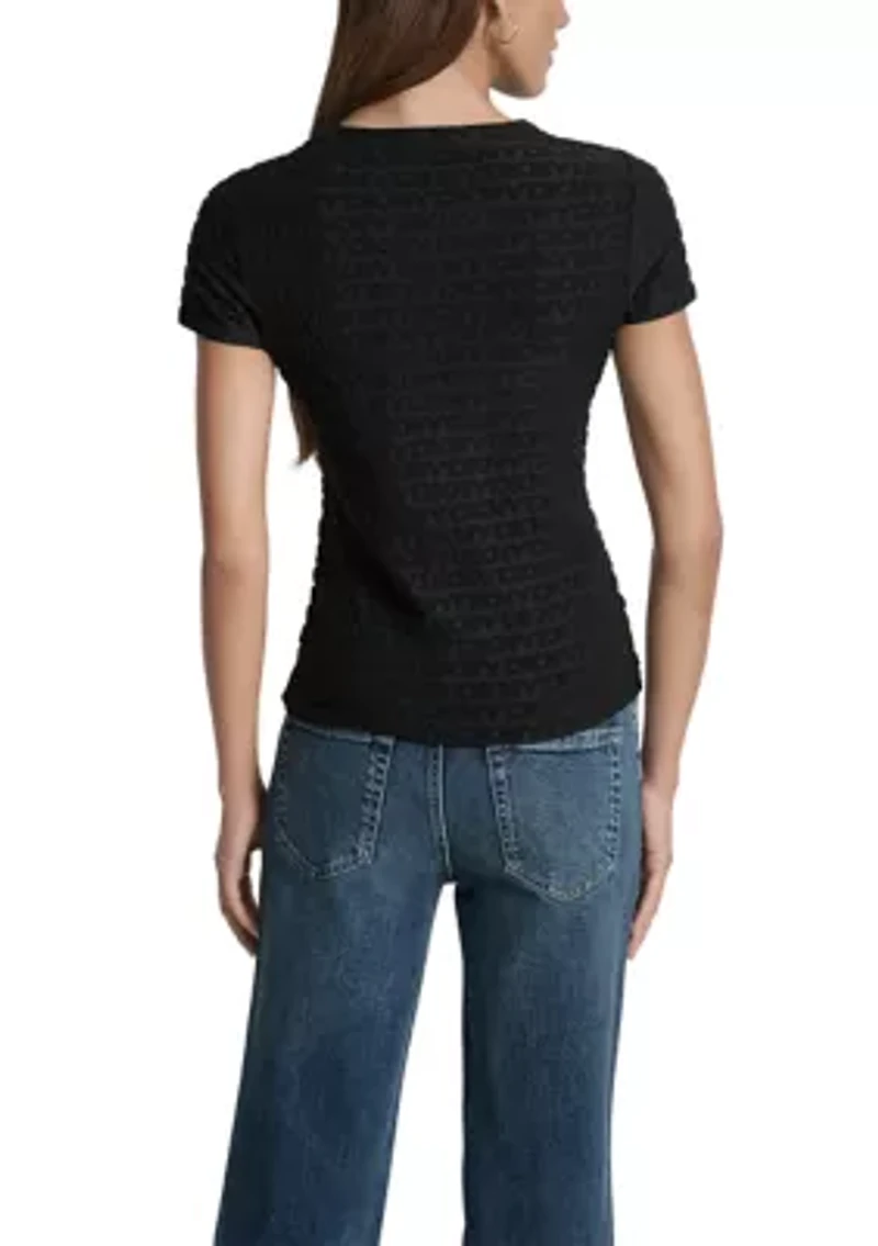 Women's Logo Jacquard Cap Sleeve Crew Neck T-Shirt