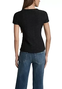 Women's Logo Jacquard Cap Sleeve Crew Neck T-Shirt