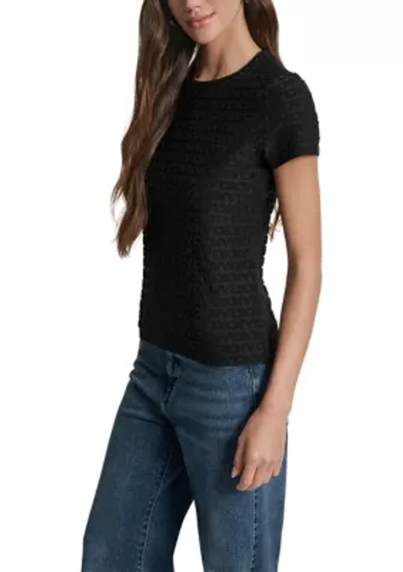 Women's Logo Jacquard Cap Sleeve Crew Neck T-Shirt