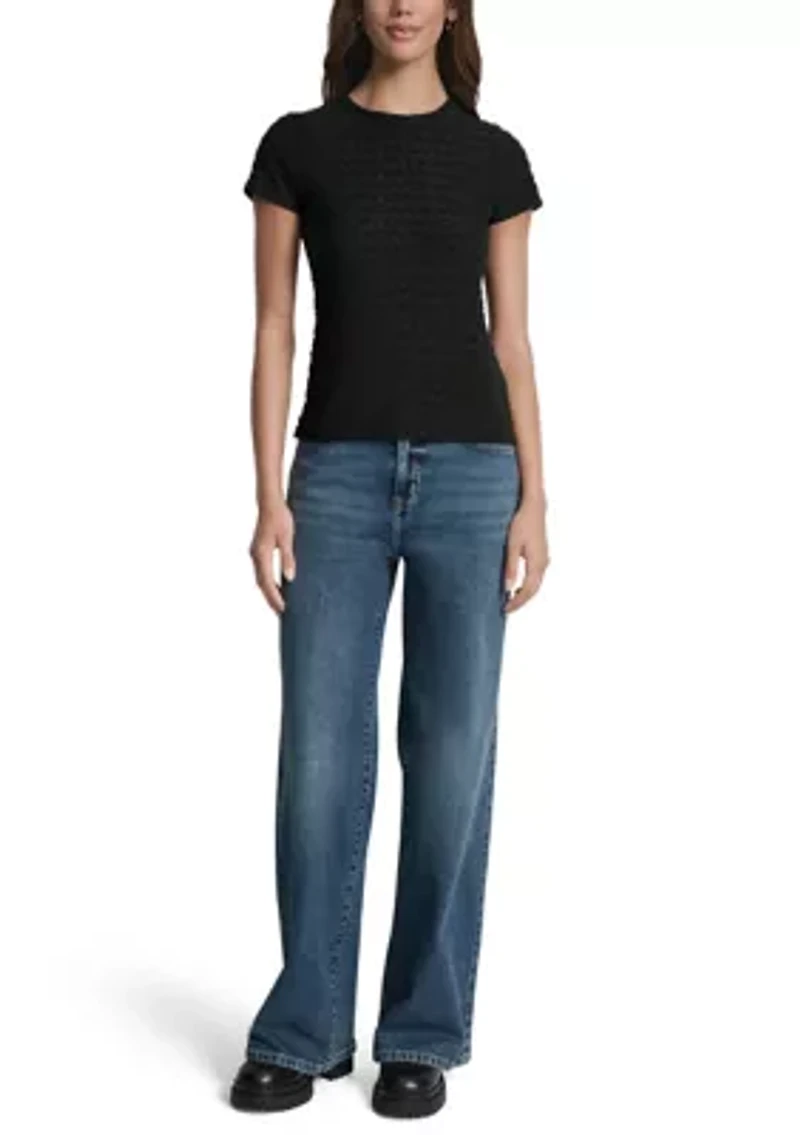 Women's Logo Jacquard Cap Sleeve Crew Neck T-Shirt