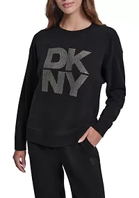 Women's Crew Neck Rhinestone Logo Sweatshirt