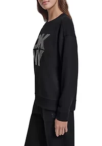 Women's Crew Neck Rhinestone Logo Sweatshirt