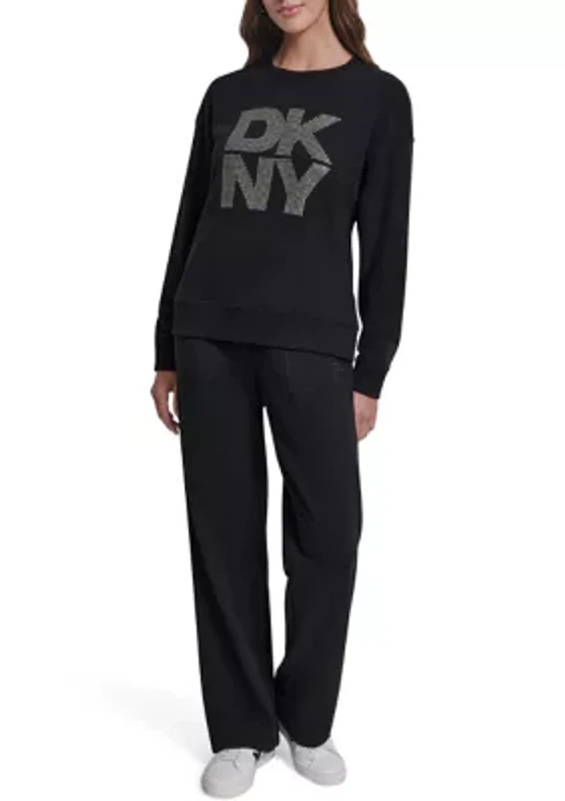 Women's Crew Neck Rhinestone Logo Sweatshirt