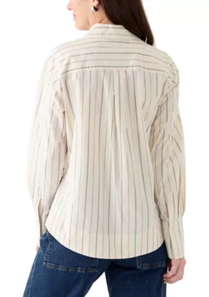 Women's Long Sleeve High Low Striped Cropped Shirt