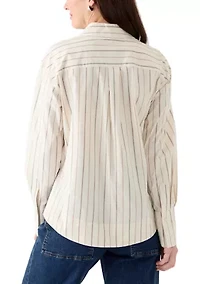Women's Long Sleeve High Low Striped Cropped Shirt