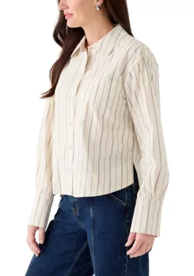 Women's Long Sleeve High Low Striped Cropped Shirt