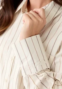 Women's Long Sleeve High Low Striped Cropped Shirt