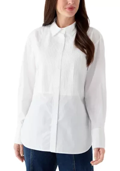 Women's Long Sleeve Tux Pleated Shirt