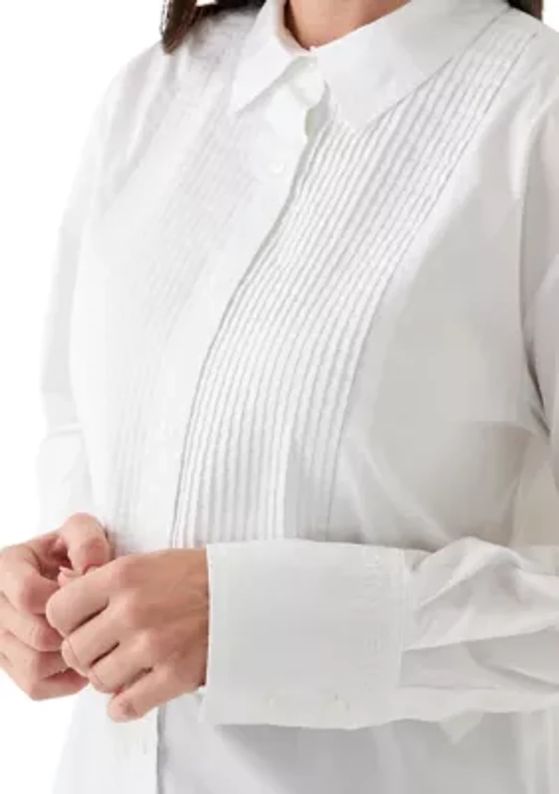 Women's Long Sleeve Tux Pleated Shirt