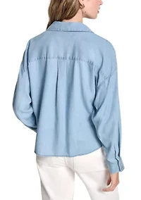 Women's Button Front Twist Hem Shirt