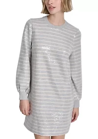 Women's Long Sleeve Crew Neck Sequin Striped Dress