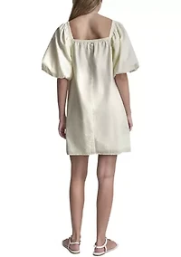 Women's Half Puff Sleeve Seersucker Dress with Square Neckline
