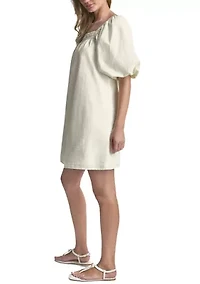 Women's Half Puff Sleeve Seersucker Dress with Square Neckline
