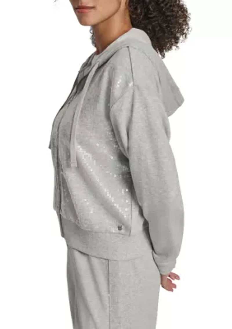 Women's Sequin Zip Front Hoodie