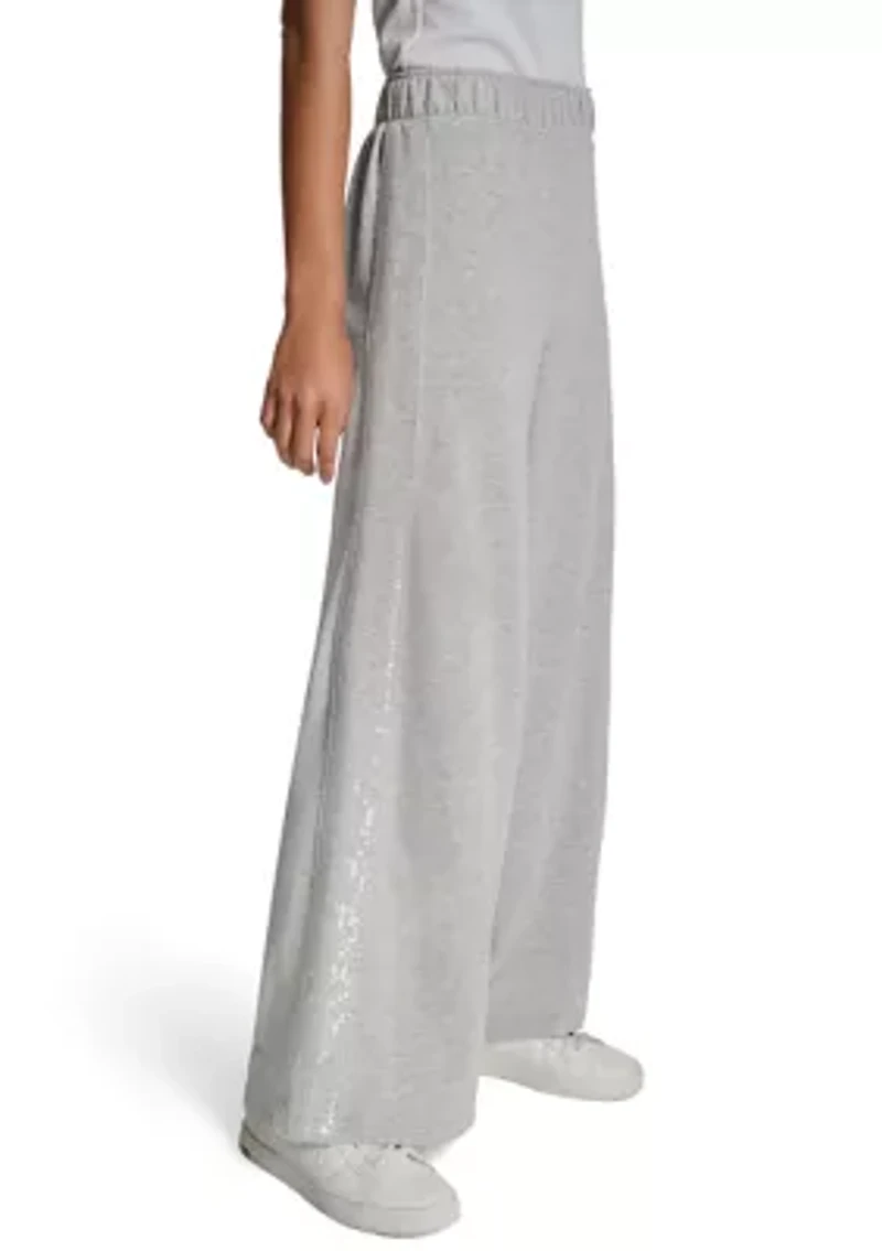 Women's Wide Leg Sequin Trim Pull On Pants
