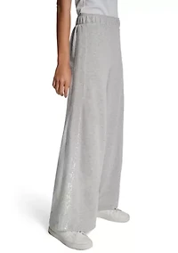 Women's Wide Leg Sequin Trim Pull On Pants