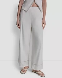 High Rise Pull On Wide Leg Ankle Pant W/ Lace Inset Hem