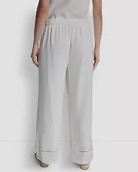High Rise Pull On Wide Leg Ankle Pant W/ Lace Inset Hem
