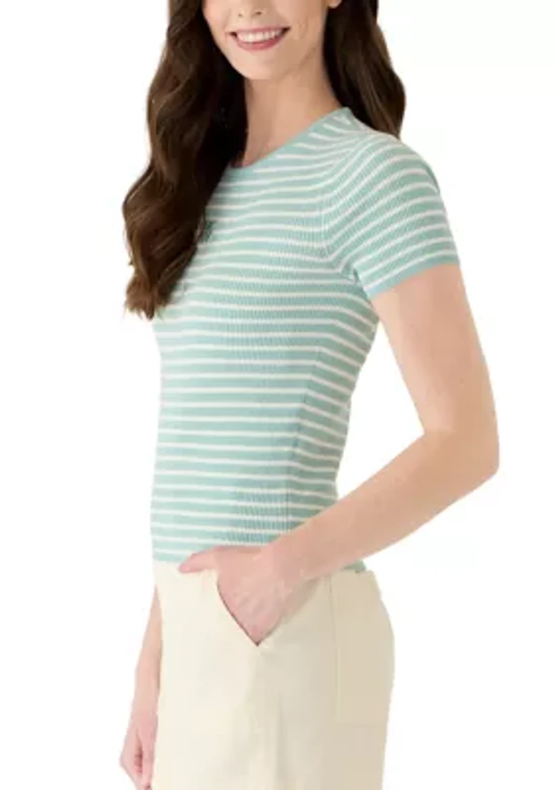 Women's Crew Neck Striped Rib Top