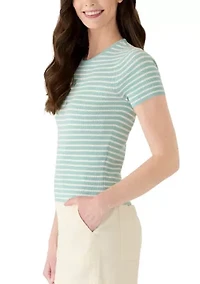 Women's Crew Neck Striped Rib Top
