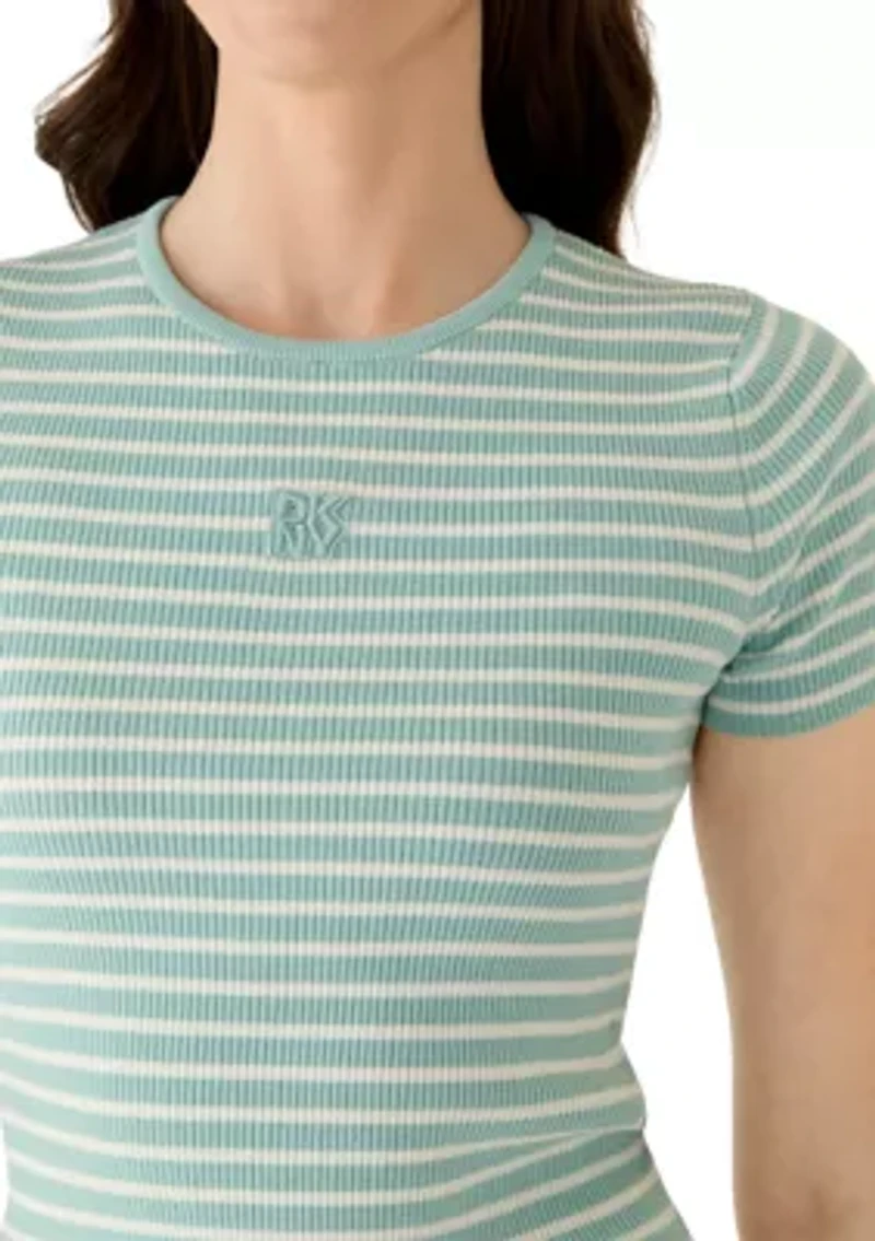 Women's Crew Neck Striped Rib Top