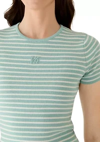 Women's Crew Neck Striped Rib Top