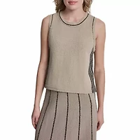 Crew Neck Sleeveless Sweater W/ Stripped Detail