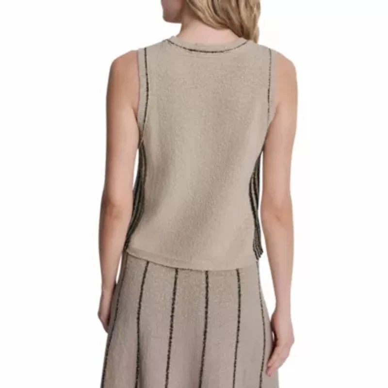 Crew Neck Sleeveless Sweater W/ Stripped Detail