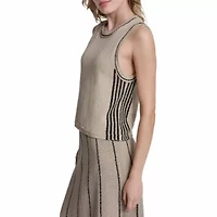 Crew Neck Sleeveless Sweater W/ Stripped Detail
