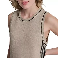 Crew Neck Sleeveless Sweater W/ Stripped Detail