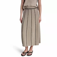 Vertical Striped Detail Maxi Pull On Skirt W/ Logo Charm