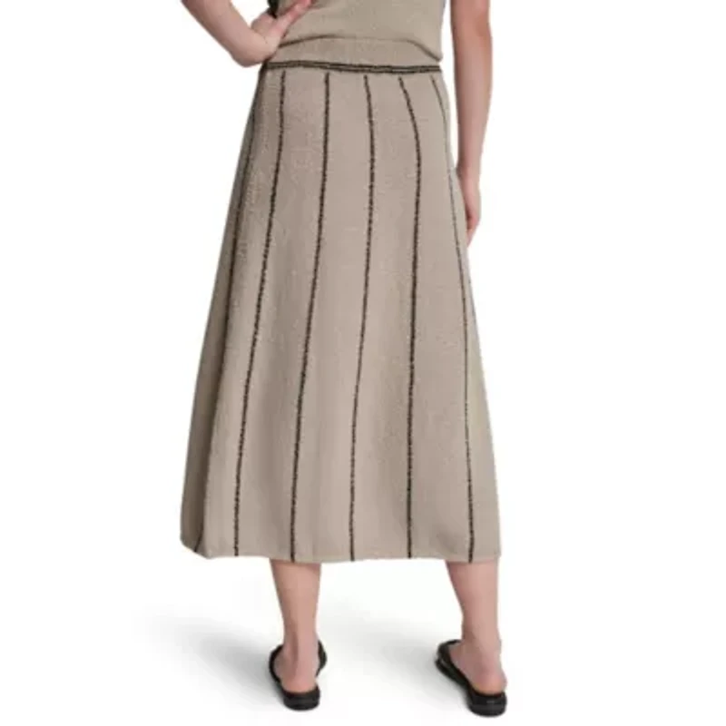 Vertical Striped Detail Maxi Pull On Skirt W/ Logo Charm