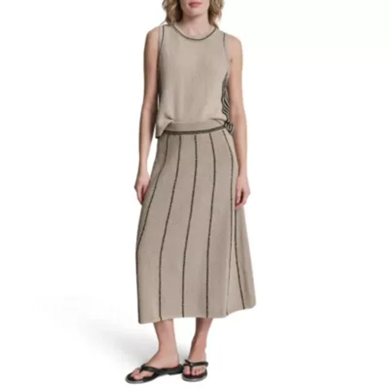 Vertical Striped Detail Maxi Pull On Skirt W/ Logo Charm