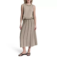 Vertical Striped Detail Maxi Pull On Skirt W/ Logo Charm