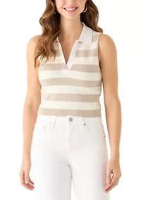 Women's Striped Sleeveless Polo Sweater