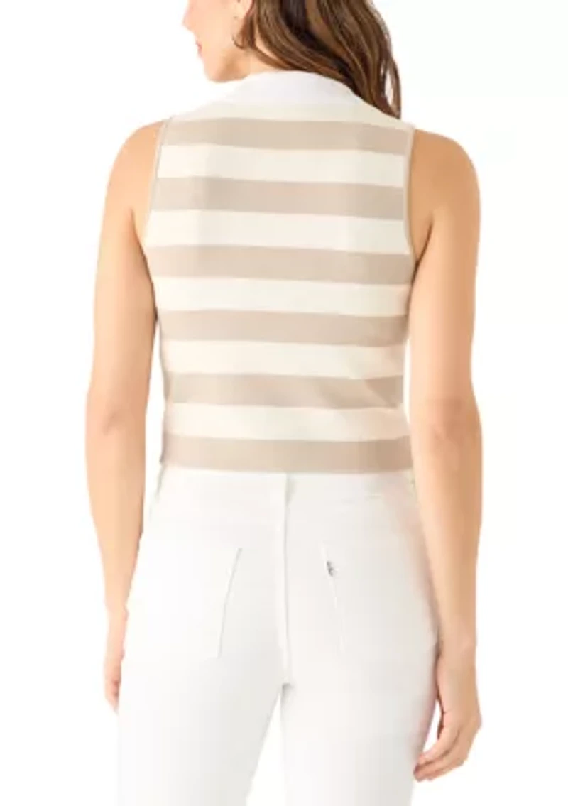 Women's Striped Sleeveless Polo Sweater