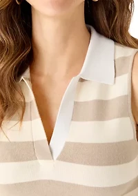 Women's Striped Sleeveless Polo Sweater