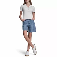 Short Sleeve Rib Polo W/ Logo Rhinestone Buttons